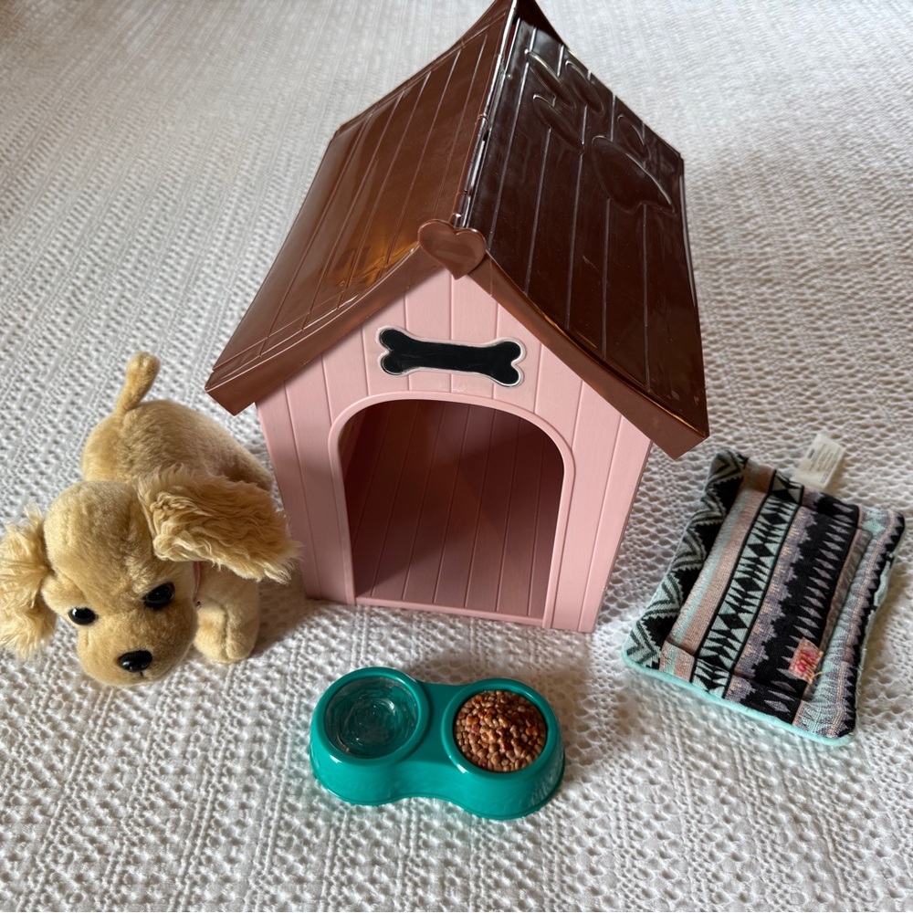 Plush Puppy with Pink Doghouse Set